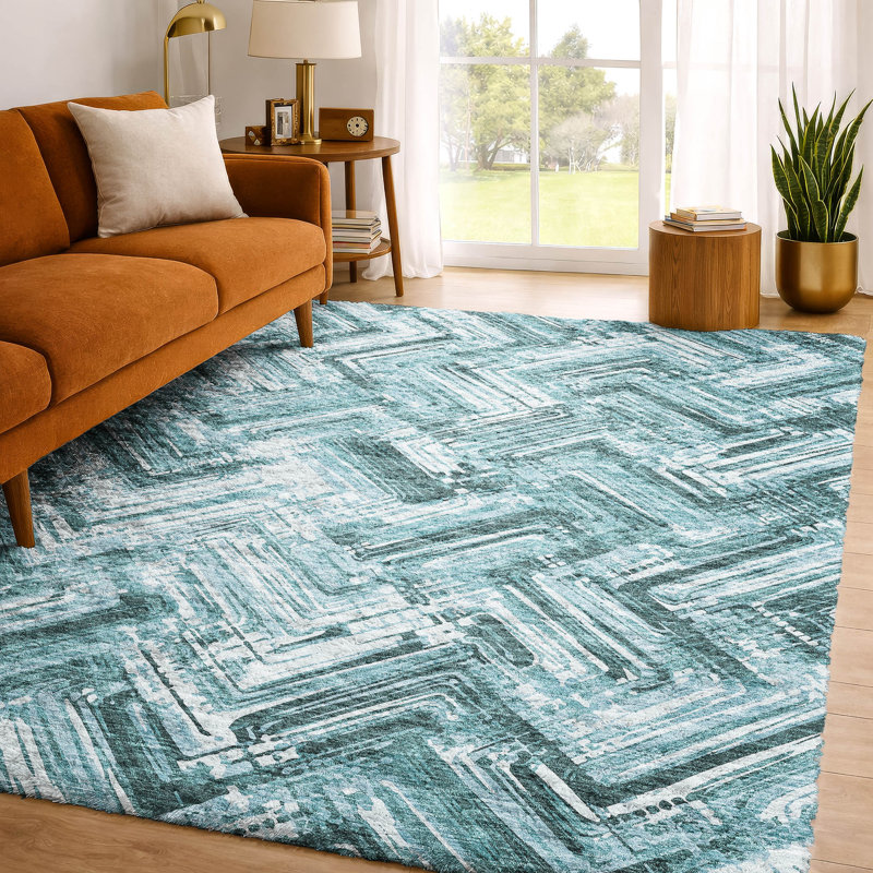 Tapis à poil long de qualité supérieure lavable à la machine ADS630, Teal, 3' x 5'