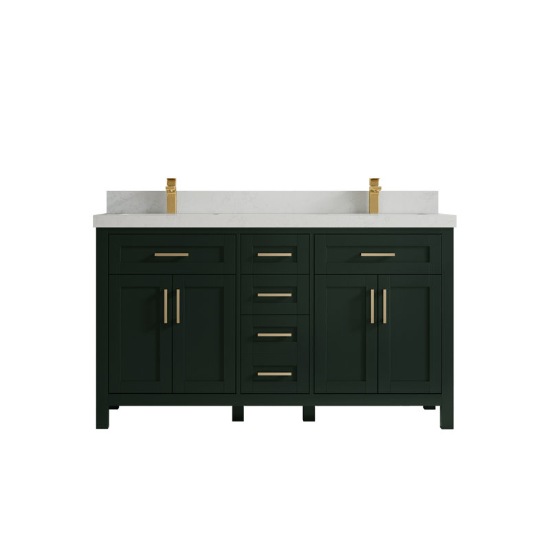 Ensemble de meuble-lavabo double 60 po Cambridge, Quartz de Carrare
