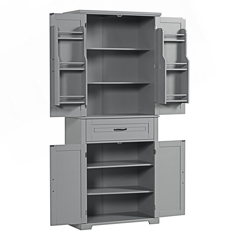 Armoire de rangement pour salle de bain avec portes et tiroir, armoire d'appoint, Gris