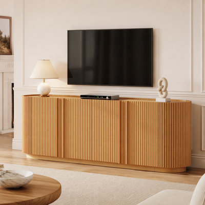 Meuble télé Mid-Century avec portes tambour rondes et tablettes réglables