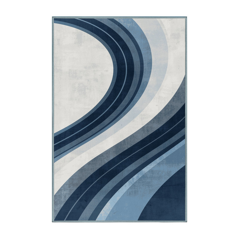 Machine Washable Marvale Skiing Slalom Sleek & Chic Modern Arc Rug in Green – SkyBlue Binding, 5x7