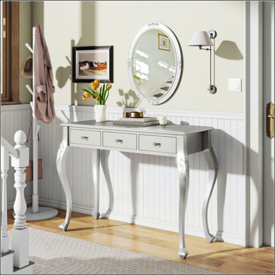 Luxury Makeup Vanity Desk With Oval Mirror And Jewellery Storage, Elegant Console Table For Multiple Rooms, Ideal For Stylish Home Decor