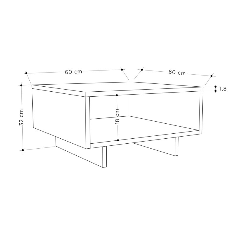 Sled Coffee Table with Storage Modern Square Design with Open Compartment, Antracite, Oak