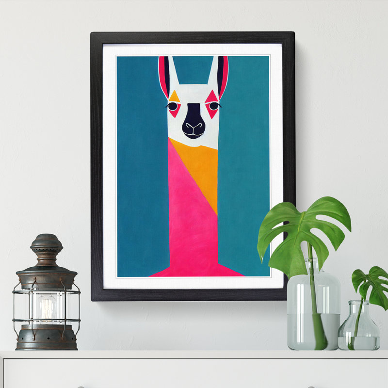 Llama Minimalism Vol.1 - Single Picture Frame Print, 64cm H x 46cm W x 2cm D, Black