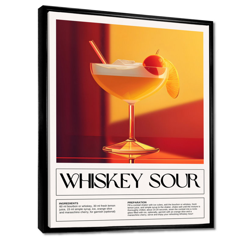 Whiskey Sour Shaken Cocktail - Décoration murale cocktails, Cadre flottant noir, H 32 po x l 16 po