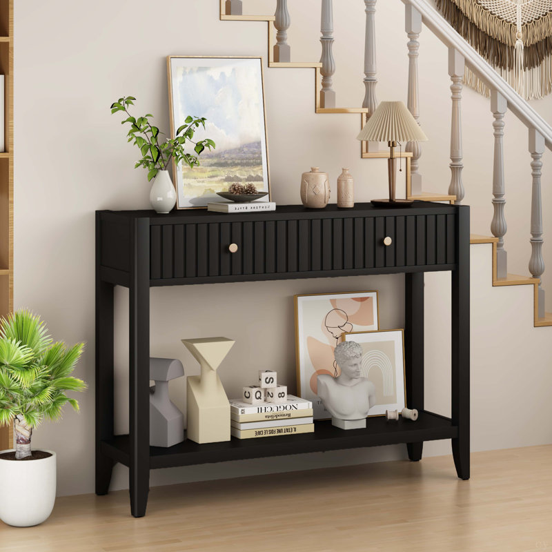 Console avec tiroirs, table d'appoint en bois avec canapé et tablette de rangement