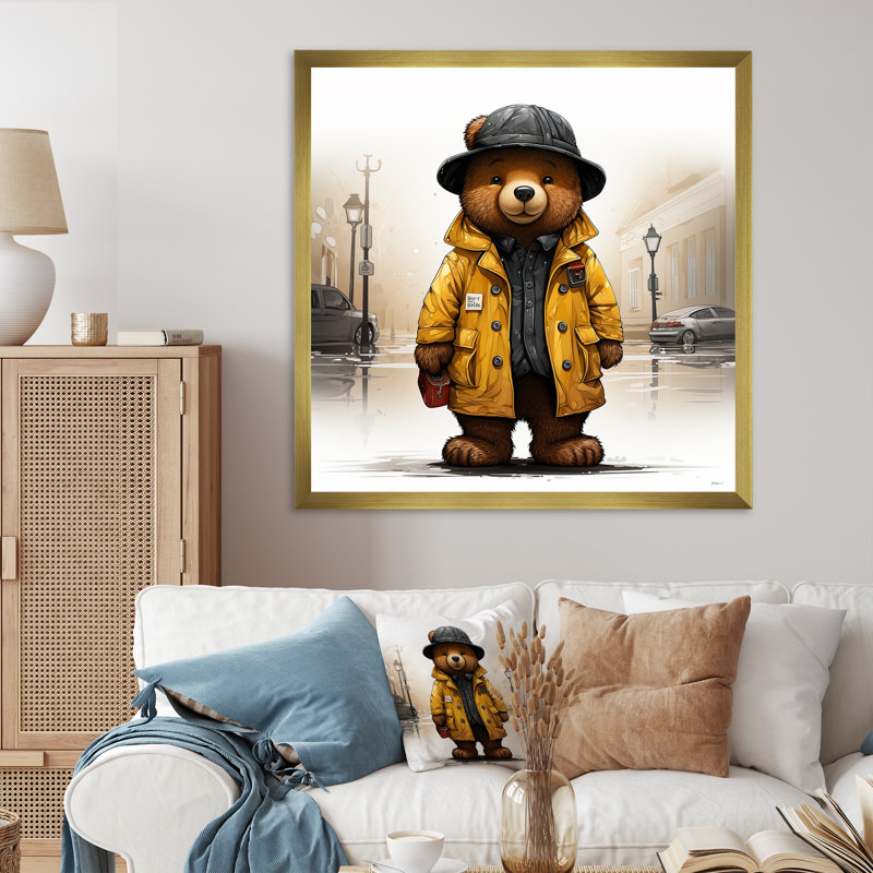 Ours en peluche jaune - aventures de l'ours en peluche, Cadre doré simple, H 16 po x l 16 po x P 1 po