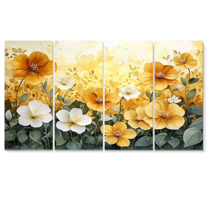 Été, lueur dorée d'hibiscus II - art mural hibiscus - décoration murale traditionnelle, H 32 po x l 64 po, 4