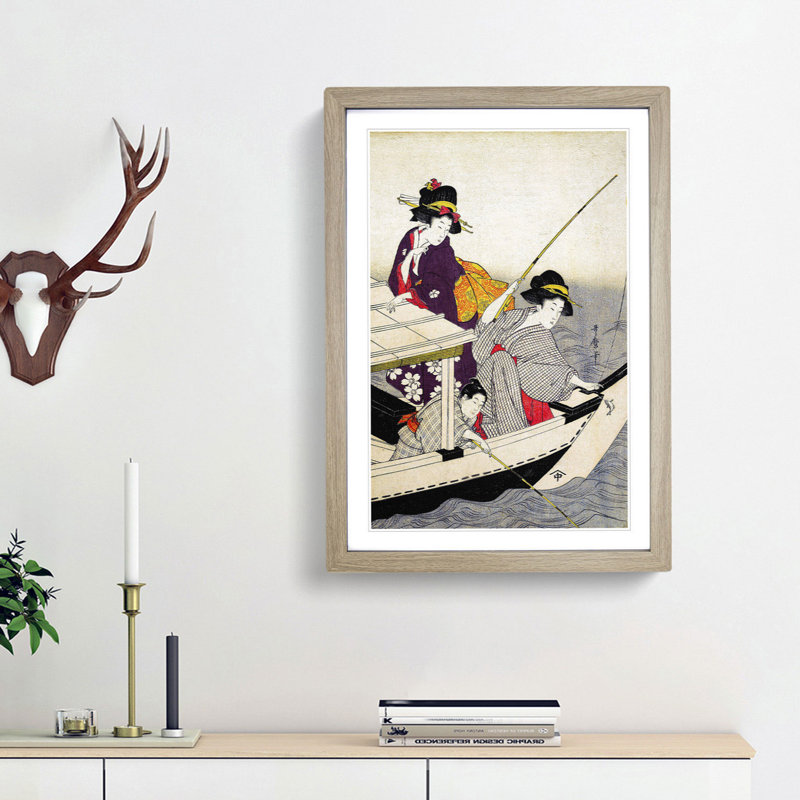 Fishing by Kitagawa Utamaro - Picture Frame Art Print, Oak Framed, 48cm H x 36cm W x 2cm D