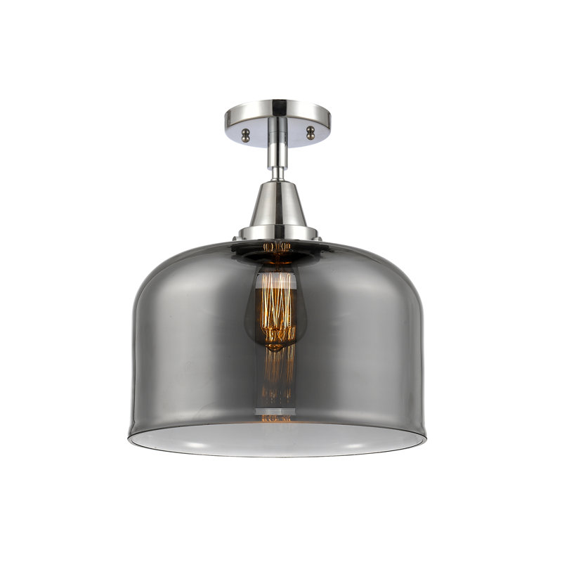 Caden Bell - 1 Light 12" Flush Mount - Incandescent Bulb - Polished Chrome Finish - Light Smoke Shade, No Bulb Included, Yes