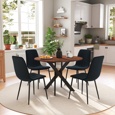 36in Round Dining Table Sets with Velvet Dining Chairs