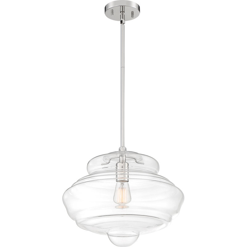 Luminaire suspendu simple à 1 lumière Clarkson, Nickel poli