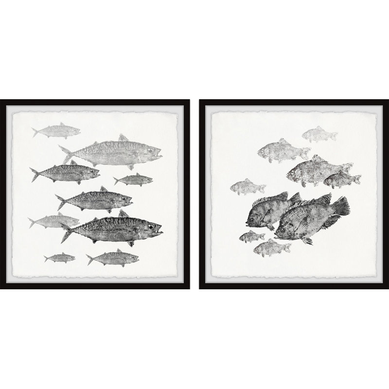 Poissons dans un cadre Diptyque, H 32 po x l 32 po x P 1,5 po
