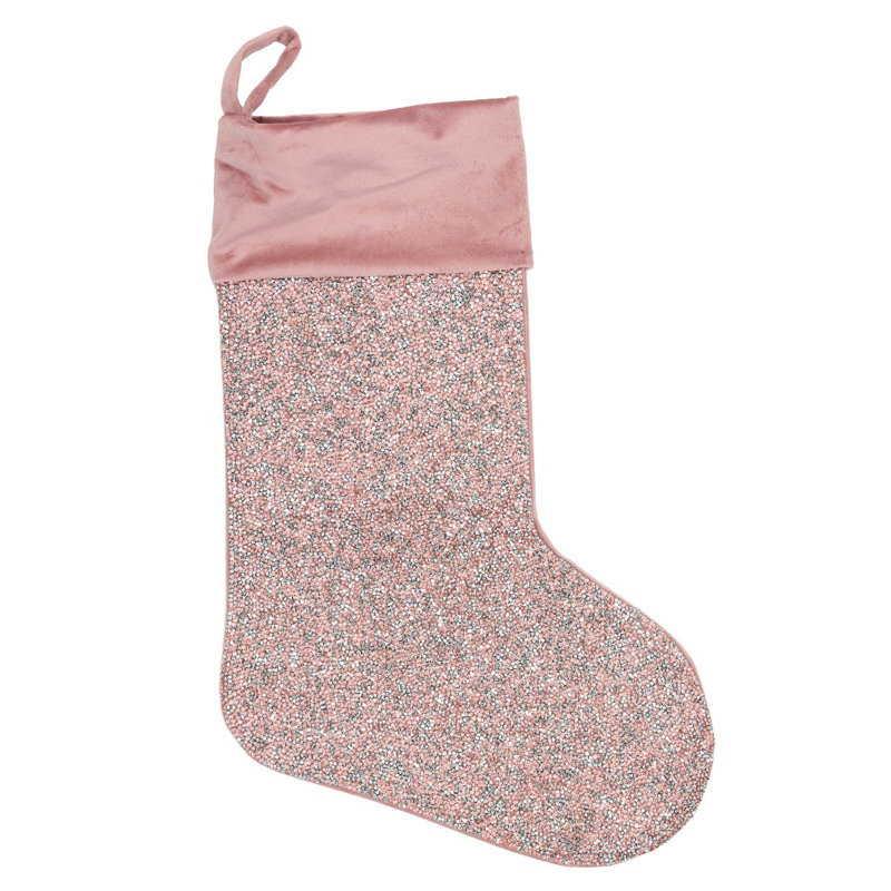  Sparkles Home Luminous Stocking | Velvet Material | Resin Rhinestones | Felt Lining | 5 Colours, Pink