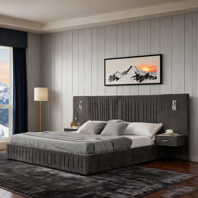 Structure de lit tapissier Chenille, Grand lit, Gris foncé
