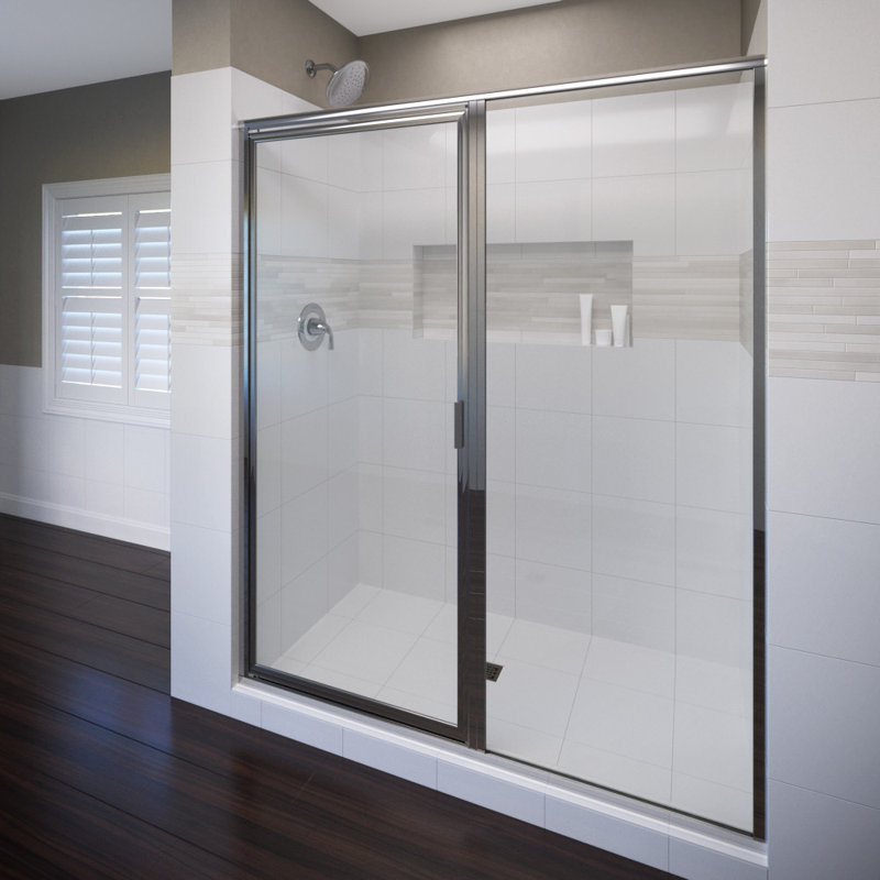 Deluxe 58" W x 68.63" H Framed Shower Door, Silver, AquaGlideXP clear