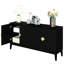 Buffet noir avec 4 portes de rangement. Bois massif et matériau. Tablettes réglables. Charmantes poignées dorées. Grande capacité à 4 portes pour la salle à manger. Noir . Tablette. Espace élégant