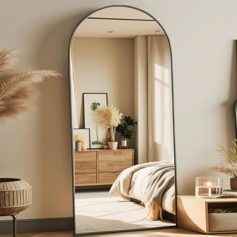 Arched Full Length Mirror, 70"X26" Free Standing Floor Mirror, Modern Full Body Mirror With Stand, Wall Mirror With Aluminum Alloy Frame For Bedroom, Living Room, Black