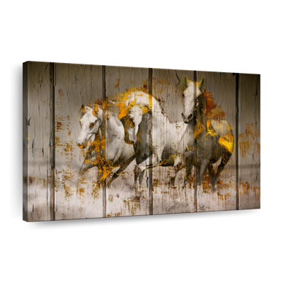 Chevaux blancs dorés sur toile