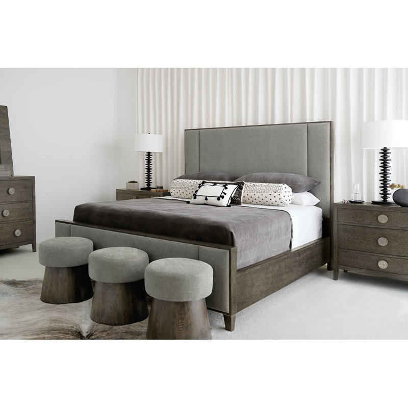 Linea Upholstered Bed, King, Linea - Cerused Charcoal Finish