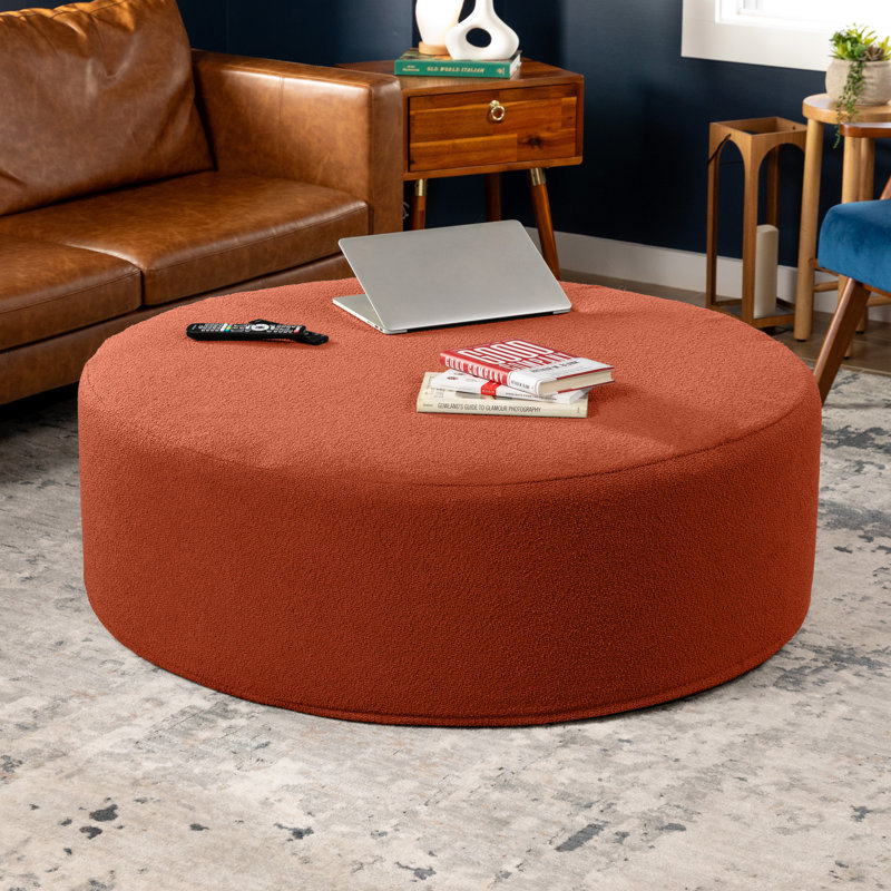 Natacia Round Couch Ottoman – Oversized Giant Coffee Table & Foot Rest, Luxe Boucle, Terra Cotta, 16" H x 44" W x 44" D