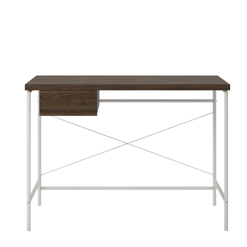 Walnut and Gray MDF Writing Desk with Metal Base