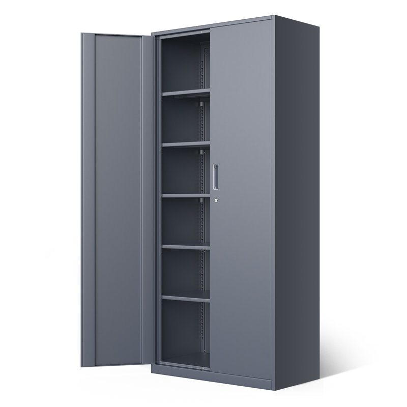 71" Lockable Heavy Duty Metal Storage Cabinet W/ 5 Adjustable Shelves, Gray