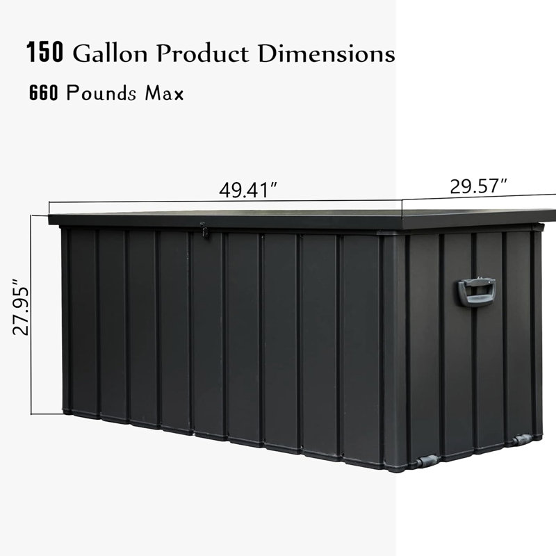 150 Gallon Deck Box For Outdoor - Waterproof, Lockable, Stores Towels  Dark Gray Waterproof Container Gal Pillows