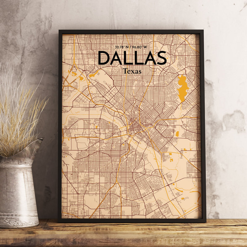 « dallas city map », reproduction d’impression sur affiche, H 20 po x l 16 po x P 0,05 po