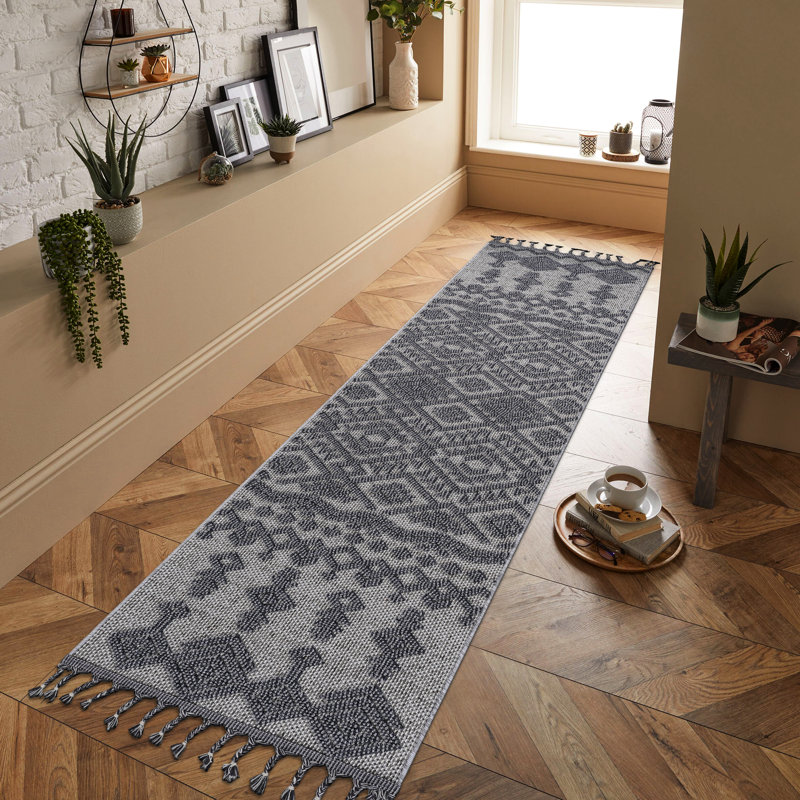 Tapis tissé 2X8 et blanc / gris - Traditionnel pour le salon au-delà des taches