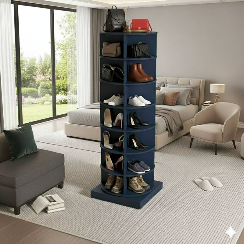 360-Degree Rotating Shoe Storage Carousel In Blue With Seven Tiers, Blue