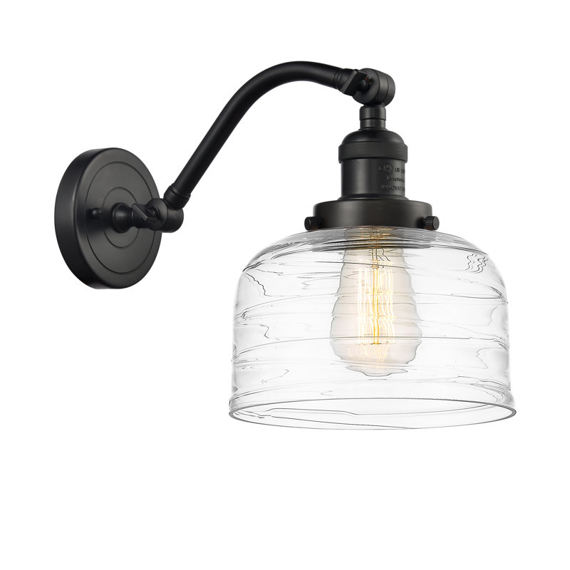 Applique murale 1 lumière 8 po Bell, Bronze frotté à l'huile, Ampoule à DEL rétro de 6 watts, Tourbillon déco transparent