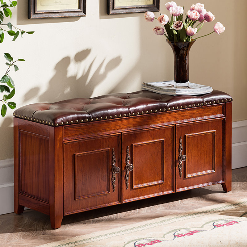 Shoe Storage Bench, Brown/Tan, 19.7" H x 47.2" W x 13.8" D