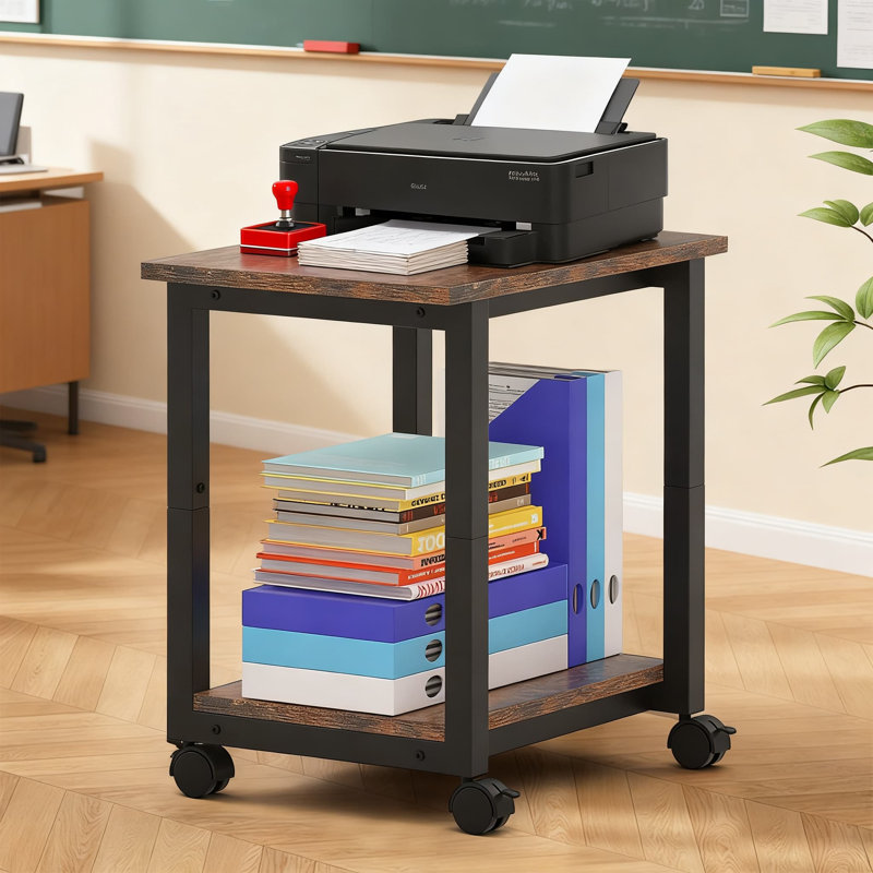 Support pour imprimante à roulettes à 2 niveaux avec roulettes verrouillables, tablettes de rangement robustes pour imprimante, équipement de bureau, scanneur, fax et fournitures