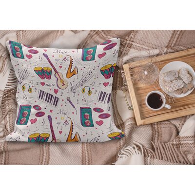 Ambesonne Music Fluffy Throw Pillow Cushion Cover, Instruments Drums Speakers Keyboard Headphones Records Blues Music Is My Life Theme, Decorative Squ -  wellminfab_46833_16x16