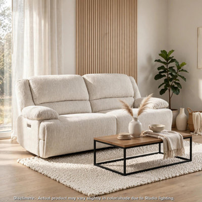 Cally Power Reclining Loveseat, USB Charging Ports, Beige Microfiber