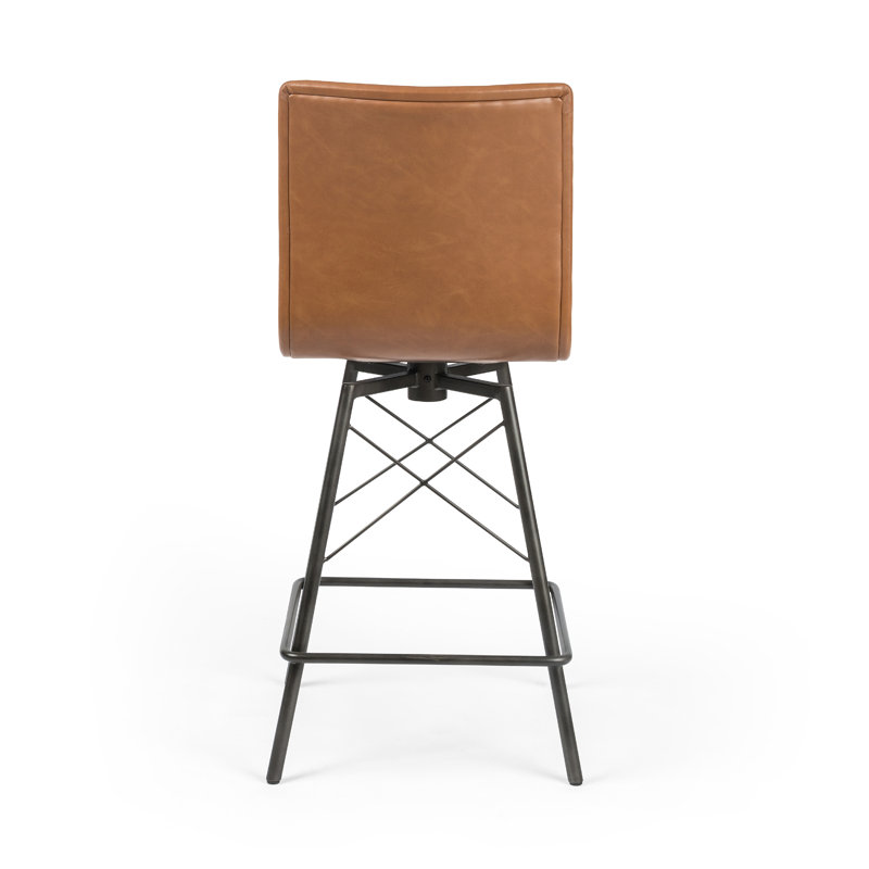 Rikhil Swivel Upholstered Counter Stool with Metal Frame, Sonoma Butterscotch Top Grain Leather