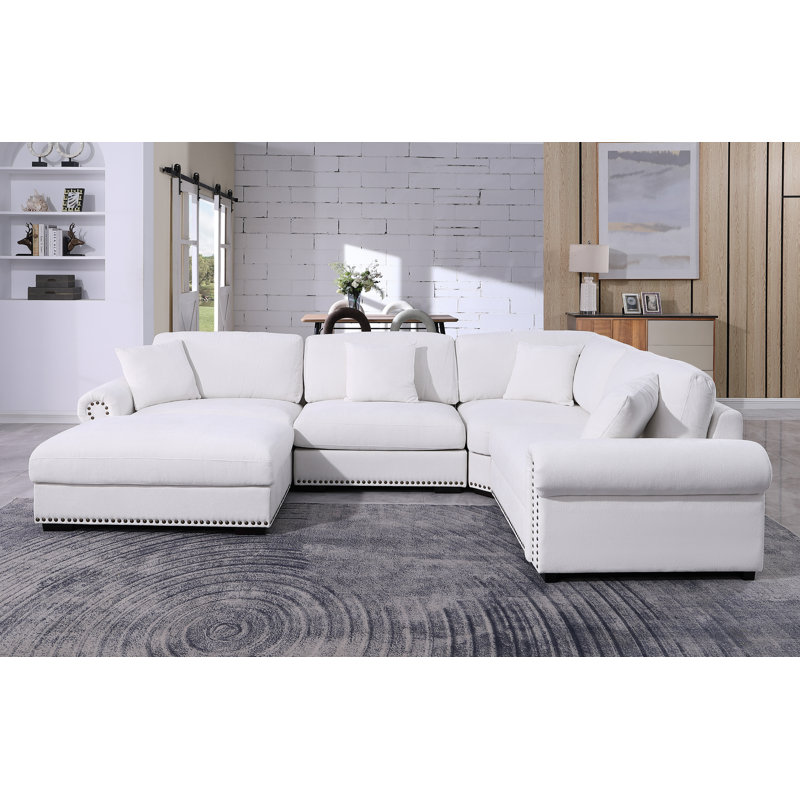 Canapé modulaire en chenille 5 places, White
