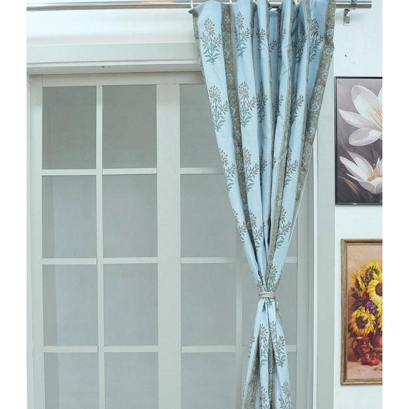 Rideau bohème en lin imprimé floral vert sauge Boho - Rideau fait main inspiré de la nature, L 100 po x L 96 po