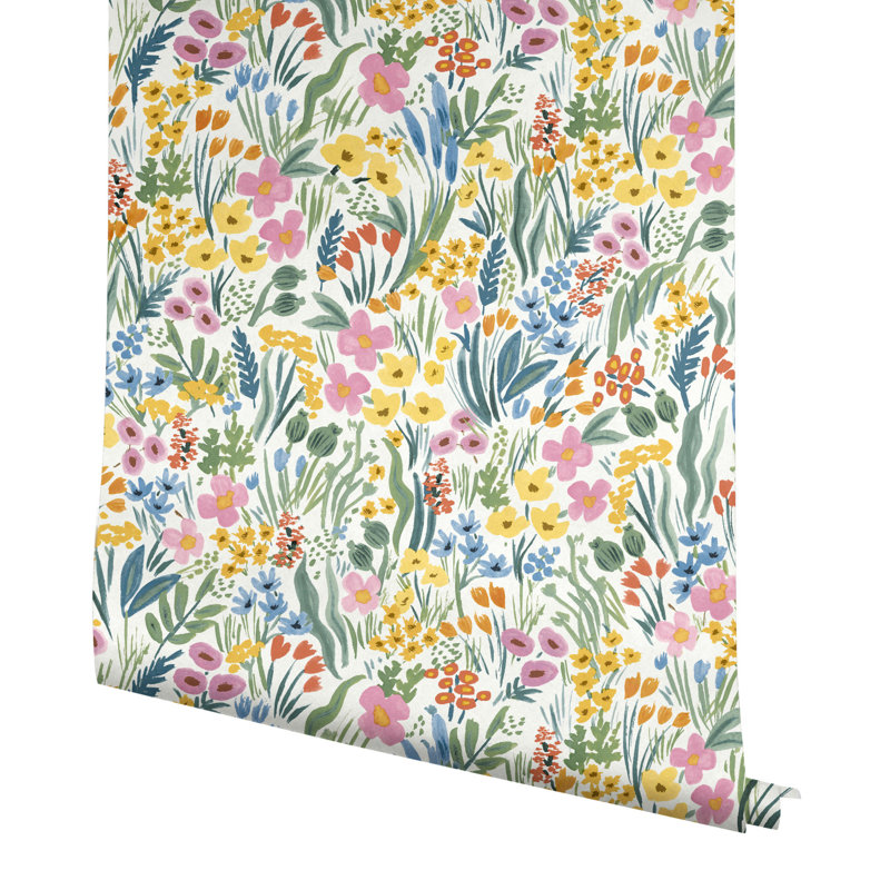 Lea Peel & Stick Wallpaper, White/Pink/Yellow