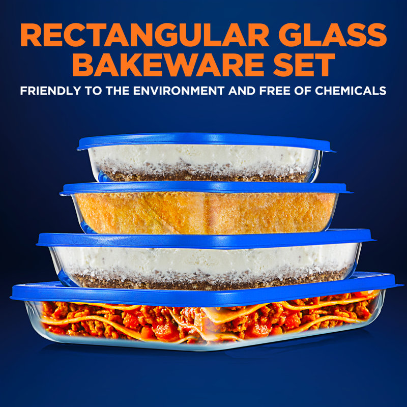 NutriChef 4 Piece Glass Bakeware Set, Blue