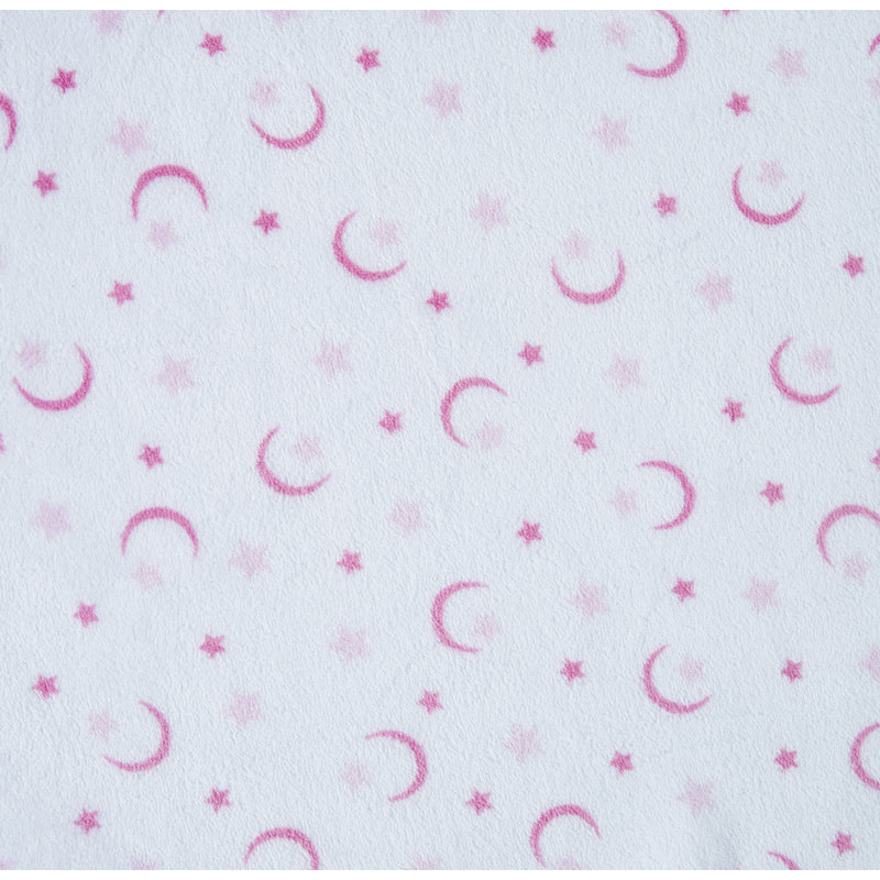 Drap-housse pour lit de bébé Micropeluche, Rose / blanc avec lune et étoiles