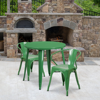 Duluth 30'' Round Metal Indoor-Outdoor Table Set with 2 Arm Chairs