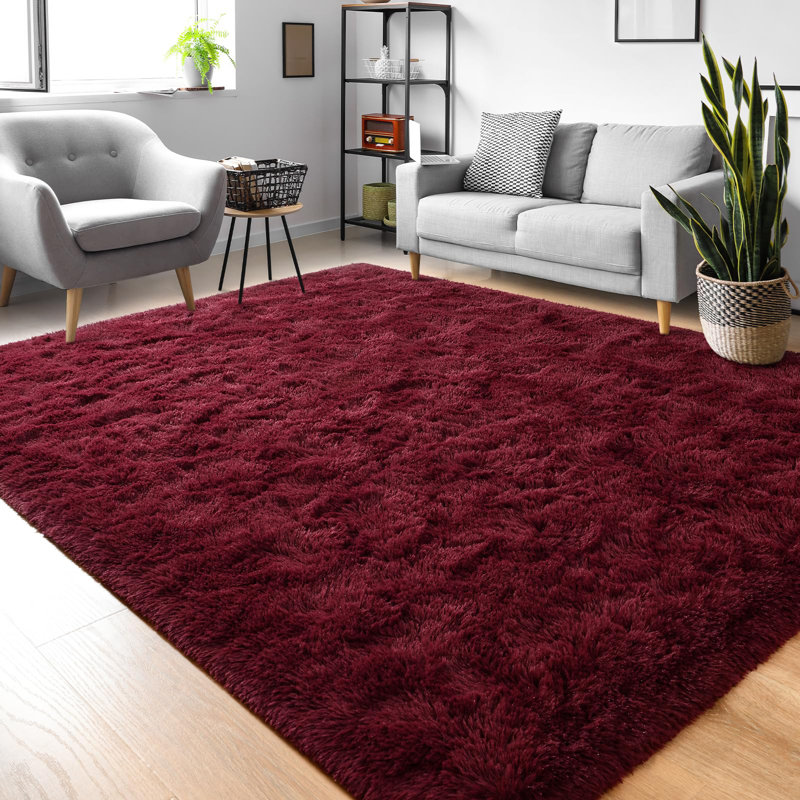 Large Burgundy Red Rug,  Fluffy Dark Red Area Rug For Bedroom,  Rectangle 3' x 4'2"