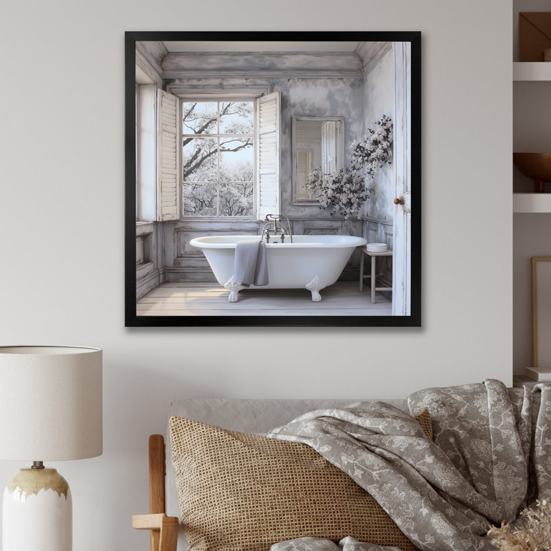 Farmhouse Bathroom Charm II - impressions sur toile blanchisserie, Cadre photo unique, H 36 po x l 36 po, Noir