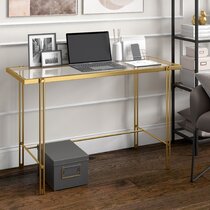 Lamvia Contemporary 2 Tier Glass Top Desk Dark Walnut - Saracina Home