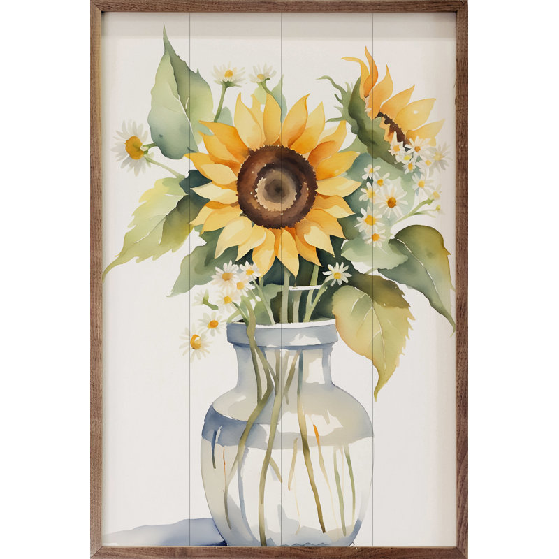 Vase tournesol blanc, H 8 po x l 5 po x P 1 po