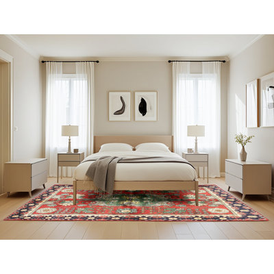 Tapis rouge/beige/noir traditionnel