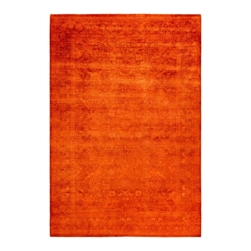 Tapis orange / gris 6 pi 2 po x 8 pi 10 po One-of-a-Kind Overyed