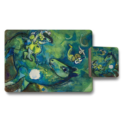 Prestige Placemat And Coaster Set In Exclusive Green Wildlife Artwork With Wooden Base
